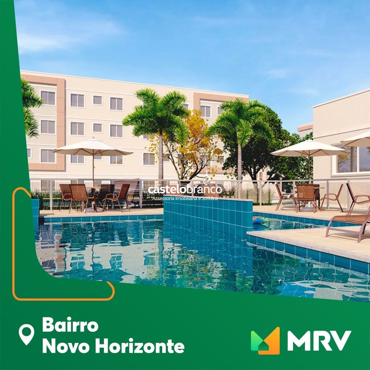 Condomínio fechado com apartamentos de 2 quartos no Novo Horizonte, todos com vaga de garagem. Segurança, tranquilidade, conforto e área de lazer completa com piscina para a sua família se divertir sem sair de casa.